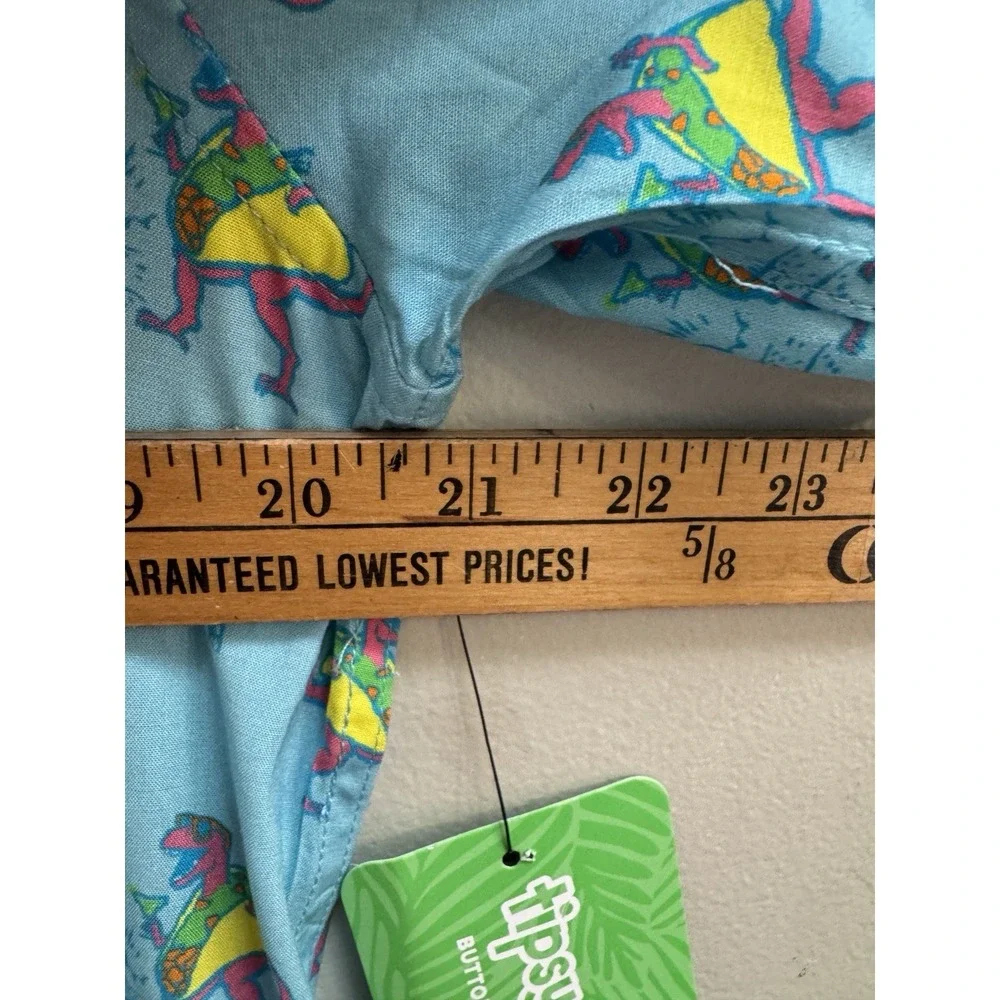 Tipsy Elves Shirt Mens Small Blue Tacosaurus Hawaiian Button Up Dinosaur Party